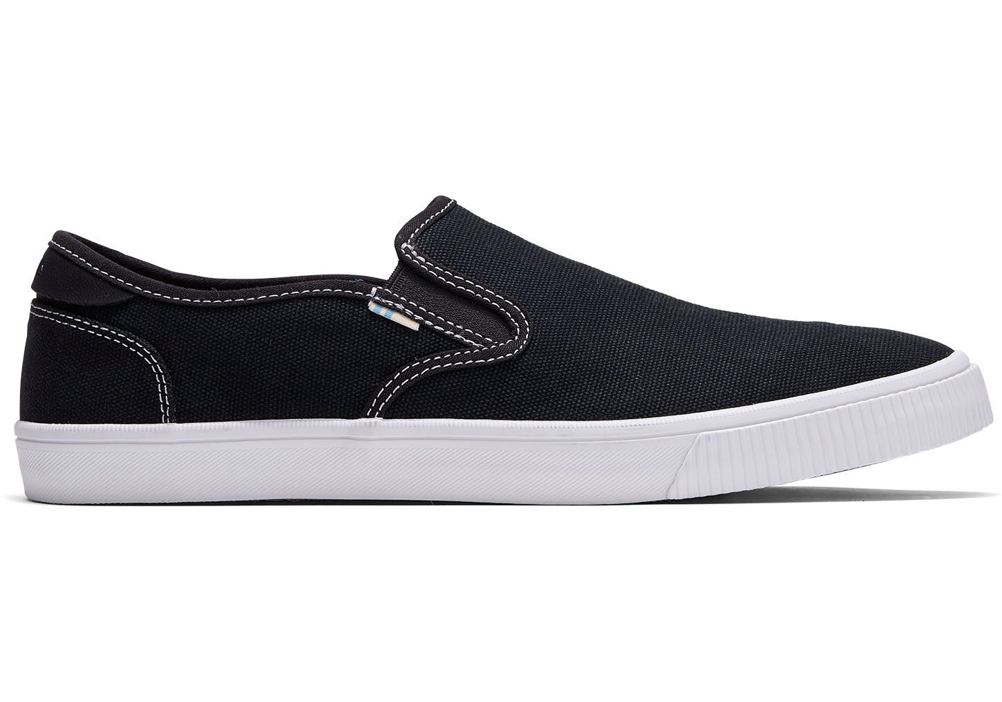 Toms Baja Canvas Contrast Stitch - Mens Slip Ons - Black - NZ - 017326XZL